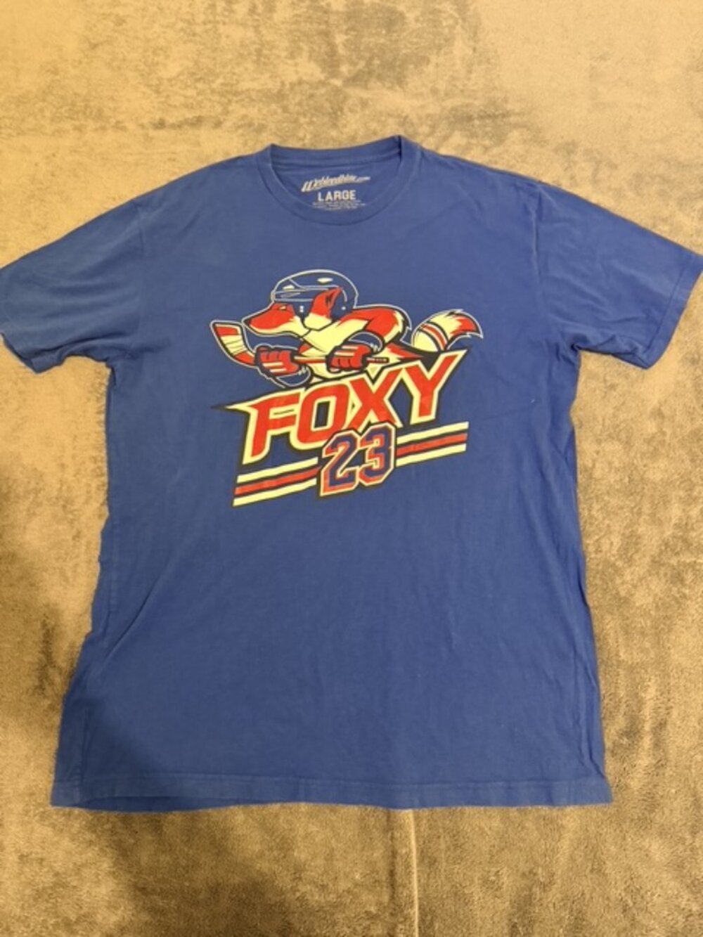 We Bleed Blue Foxy 23 Hockey T-Shirt Mens L Blue Graphic